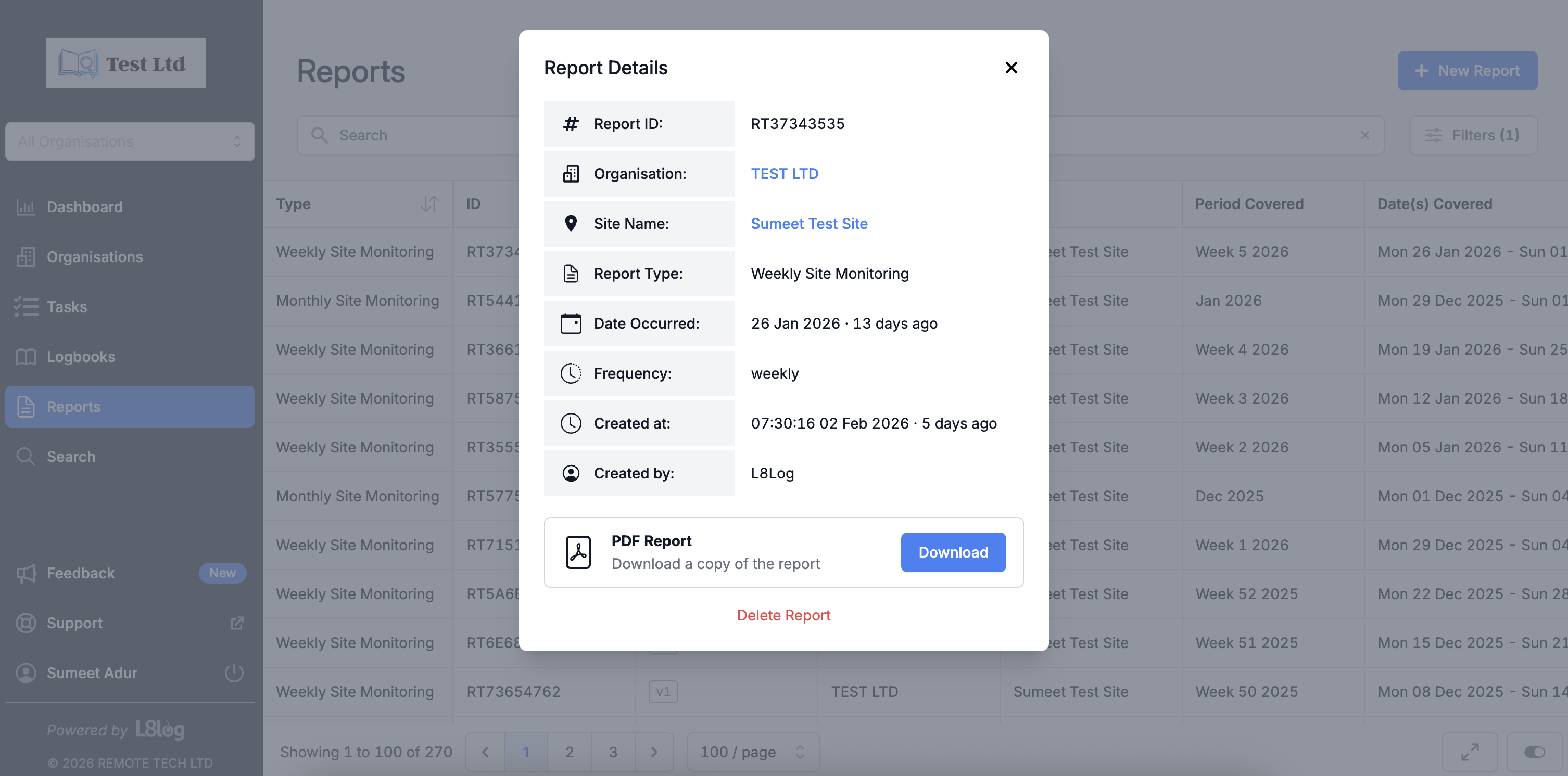Detail view with key metadata
